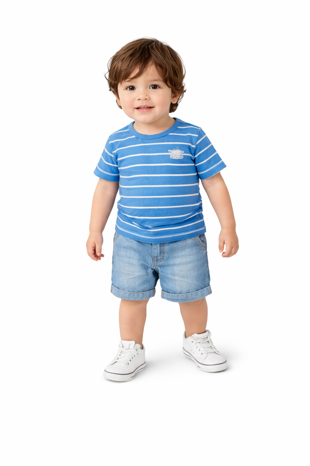 Kids Striped Cotton T-Shirt & Denim Shorts Set (Boys)
